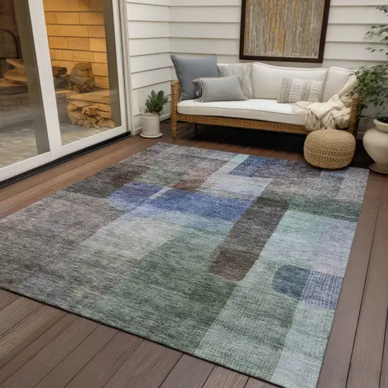 Brown Green And Blue Abstract Washable Indoor Outdoor Area Rug Photo 6