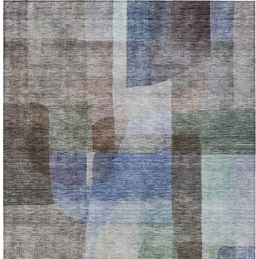 Brown Green And Blue Abstract Washable Indoor Outdoor Area Rug Photo 5