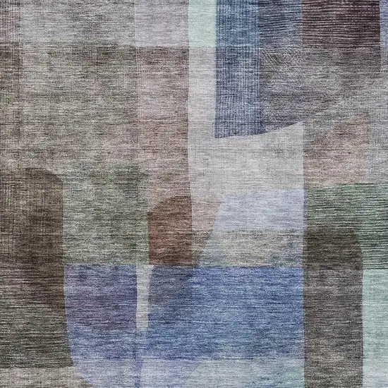 Brown Green And Blue Abstract Washable Indoor Outdoor Area Rug Photo 5