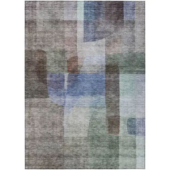 Brown Green And Blue Abstract Washable Indoor Outdoor Area Rug Photo 2