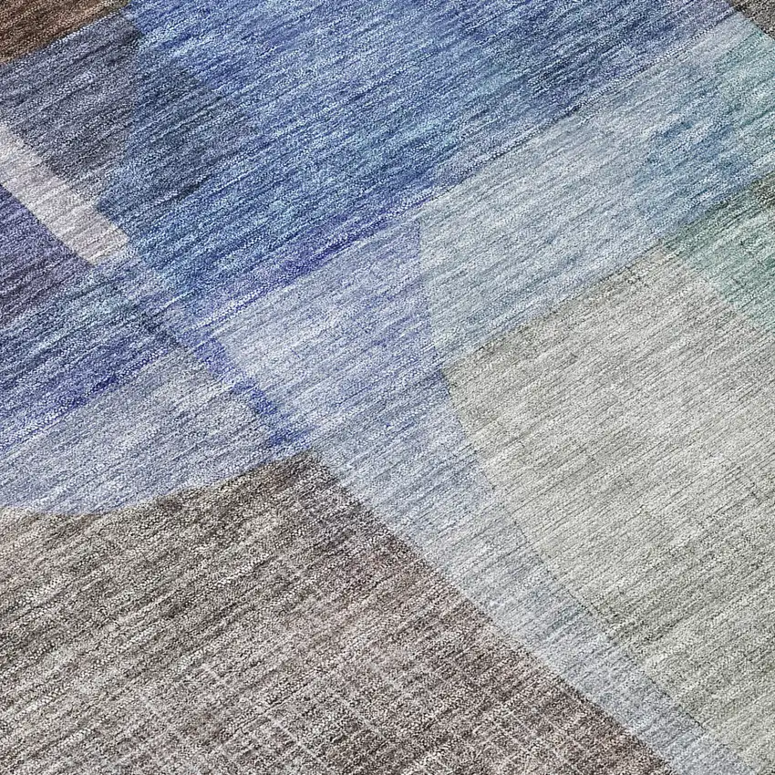 Brown Green And Blue Abstract Washable Indoor Outdoor Area Rug Photo 8