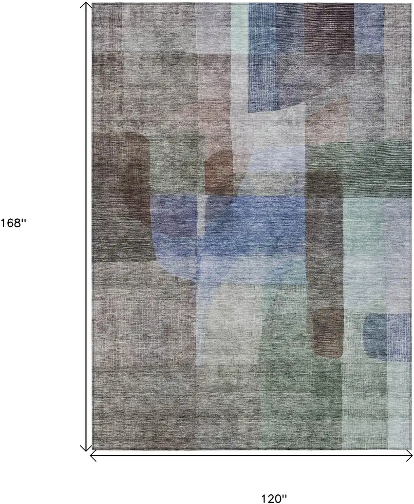 Brown Green And Blue Abstract Washable Indoor Outdoor Area Rug Photo 7