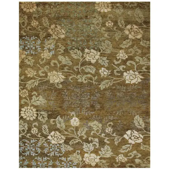 Brown Green And Blue Floral Hand Knotted Area Rug Photo 2