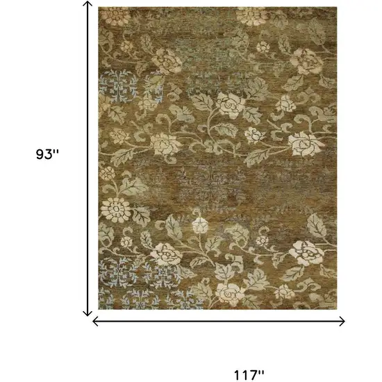 Brown Green And Blue Floral Hand Knotted Area Rug Photo 5