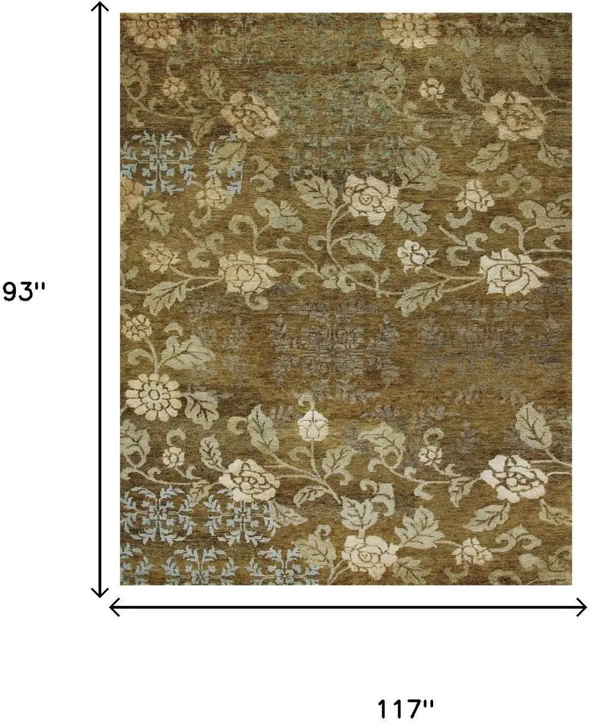 Brown Green And Blue Floral Hand Knotted Area Rug Photo 5