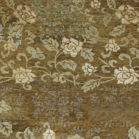 Brown Green And Blue Floral Hand Knotted Area Rug Photo 3