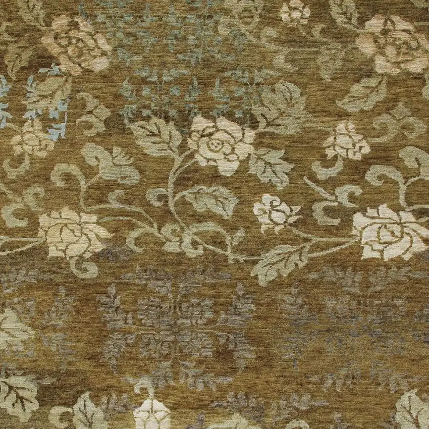 Brown Green And Blue Floral Hand Knotted Area Rug Photo 3