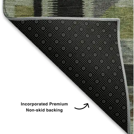 Brown Green And Charcoal Tribal Washable Area Rug With UV Protection Photo 7