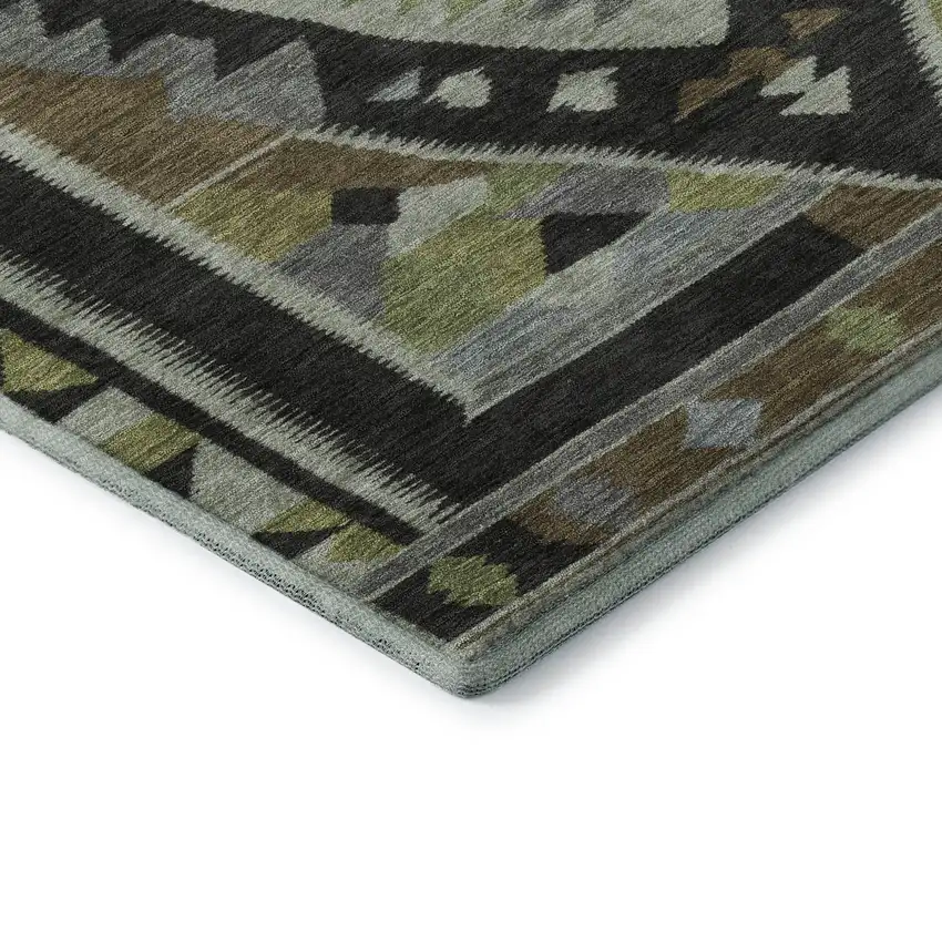 Brown Green And Charcoal Tribal Washable Area Rug With UV Protection Photo 8