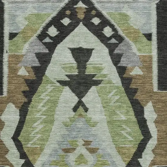 Brown Green And Charcoal Tribal Washable Area Rug With UV Protection Photo 3