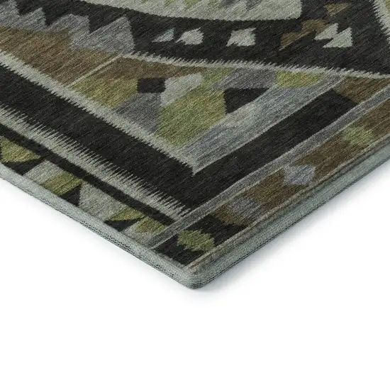 Brown Green And Charcoal Tribal Washable Area Rug With UV Protection Photo 8