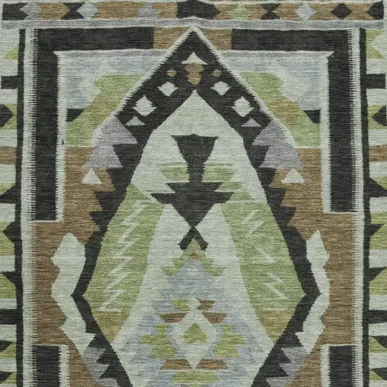 Brown Green And Charcoal Tribal Washable Area Rug With UV Protection Photo 3