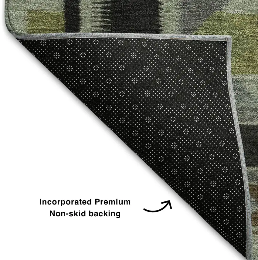 Brown Green And Charcoal Tribal Washable Area Rug With UV Protection Photo 7