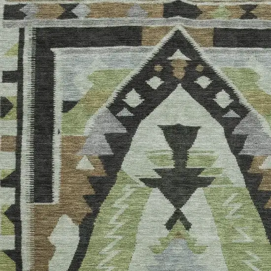 Brown Green And Charcoal Tribal Washable Area Rug With UV Protection Photo 3