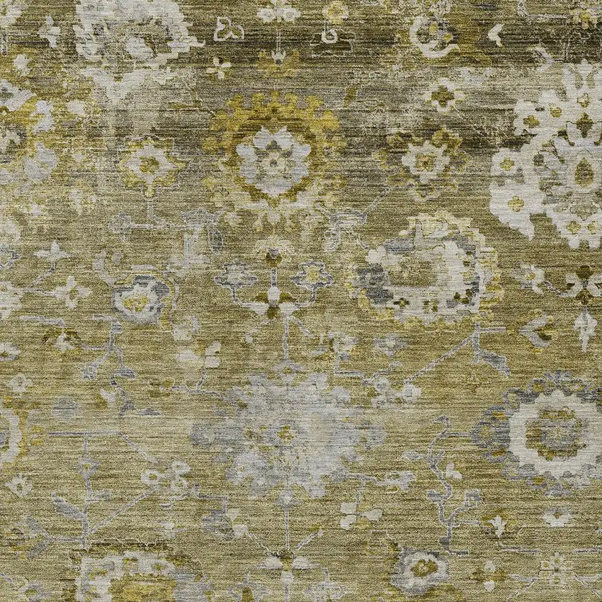 Brown Green And Gray Floral Washable Indoor Outdoor Area Rug Photo 5