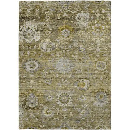 Brown Green And Gray Floral Washable Indoor Outdoor Area Rug Photo 6