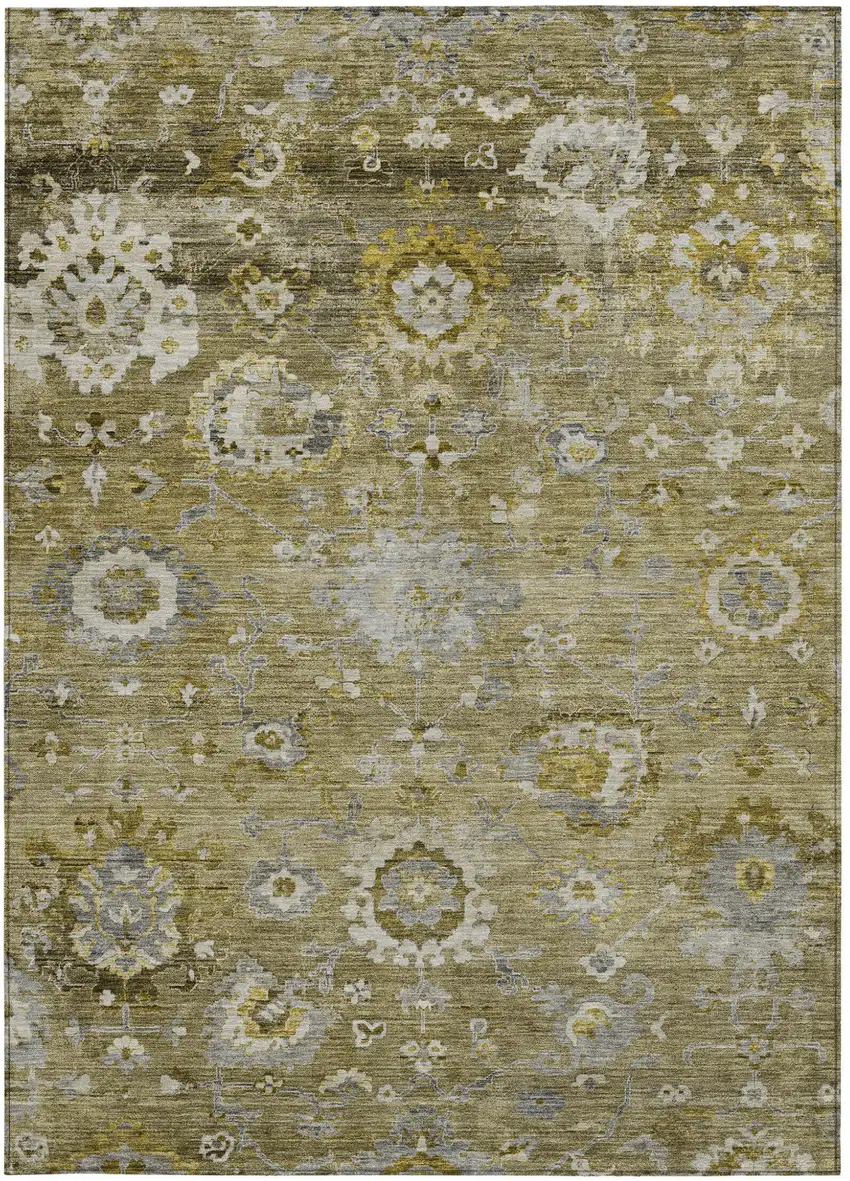 Brown Green And Gray Floral Washable Indoor Outdoor Area Rug Photo 6