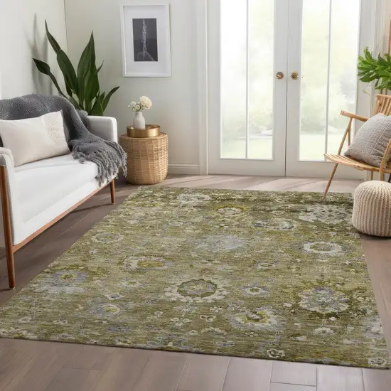 Brown Green And Gray Floral Washable Indoor Outdoor Area Rug Photo 9