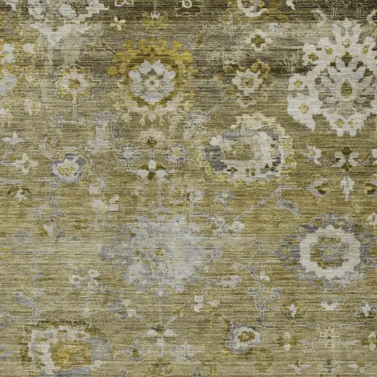 Brown Green And Gray Floral Washable Indoor Outdoor Area Rug Photo 5