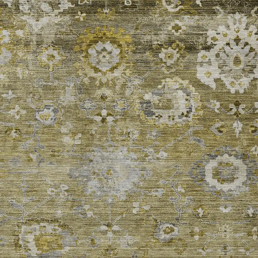 Brown Green And Gray Floral Washable Indoor Outdoor Area Rug Photo 5