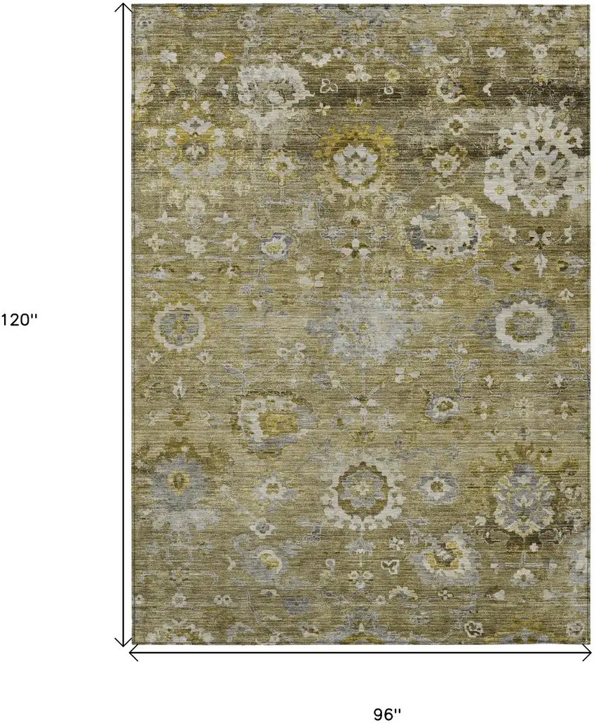 Brown Green And Gray Floral Washable Indoor Outdoor Area Rug Photo 7