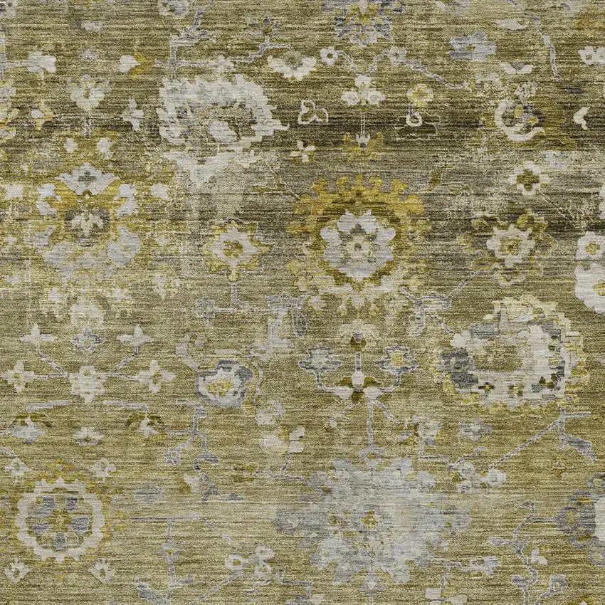 Brown Green And Gray Floral Washable Indoor Outdoor Area Rug Photo 5