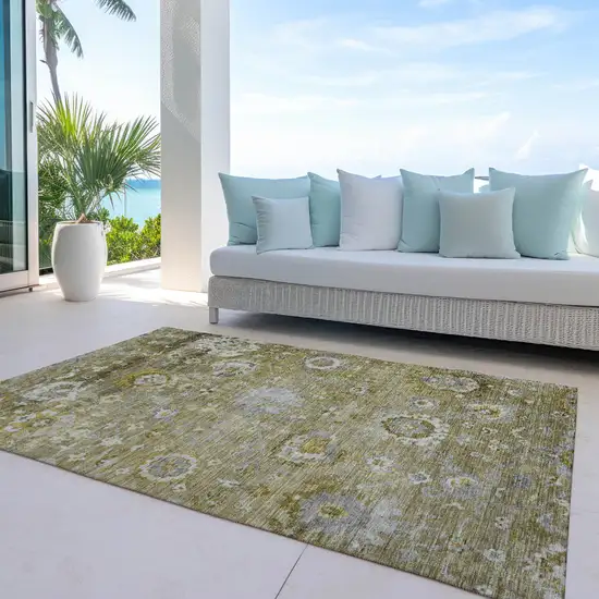 Brown Green And Gray Floral Washable Indoor Outdoor Area Rug Photo 7