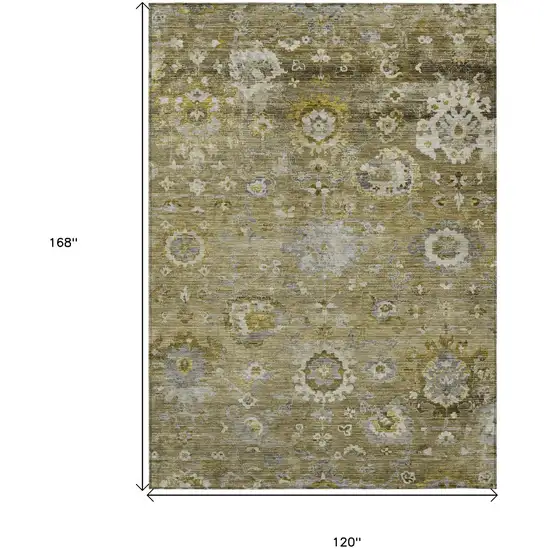 Brown Green And Gray Floral Washable Indoor Outdoor Area Rug Photo 7