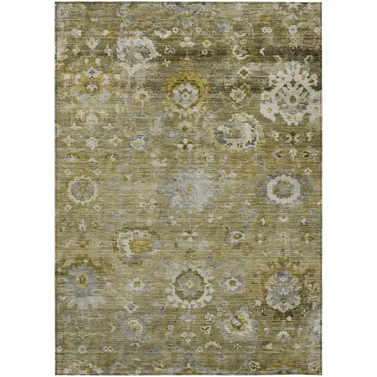 Brown Green And Gray Floral Washable Indoor Outdoor Area Rug Photo 2