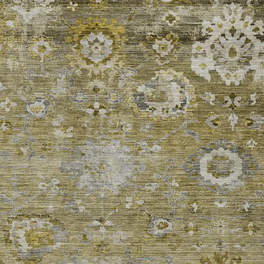 Brown Green And Gray Floral Washable Indoor Outdoor Area Rug Photo 5