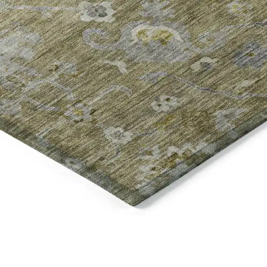 Brown Green And Gray Floral Washable Indoor Outdoor Area Rug Photo 4