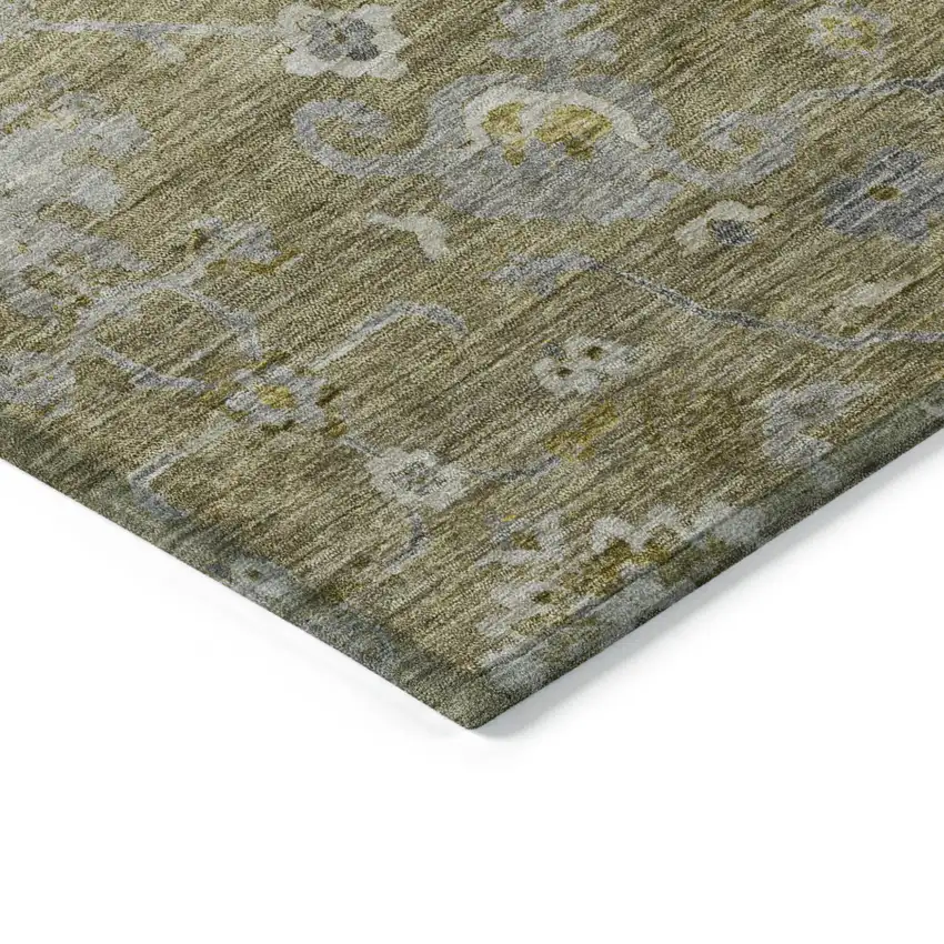Brown Green And Gray Floral Washable Indoor Outdoor Area Rug Photo 4
