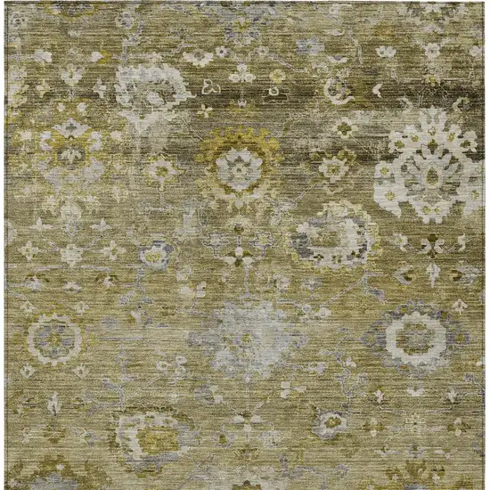 Brown Green And Gray Floral Washable Indoor Outdoor Area Rug Photo 6