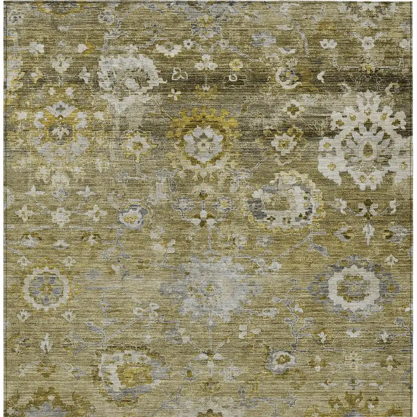 Brown Green And Gray Floral Washable Indoor Outdoor Area Rug Photo 6