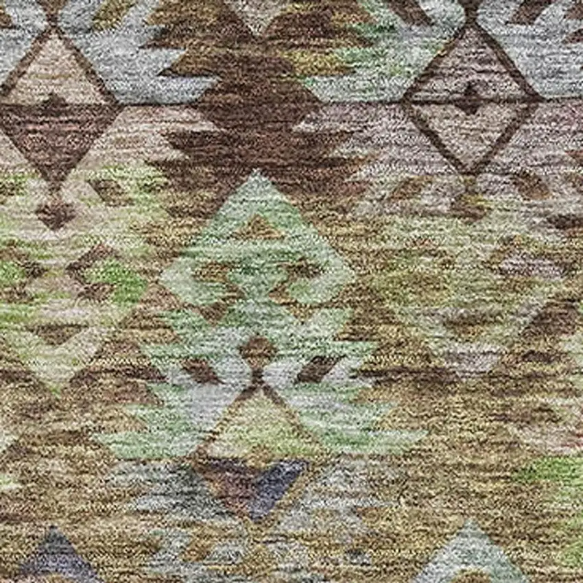 Brown Green And Gray Ikat Washable Area Rug With UV Protection Photo 2