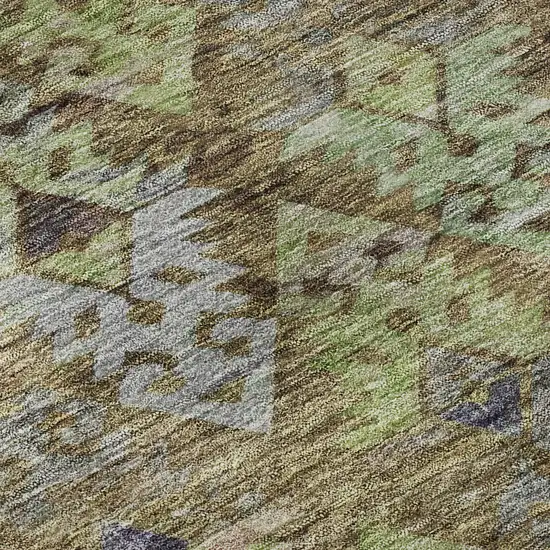 Brown Green And Gray Ikat Washable Area Rug With UV Protection Photo 9