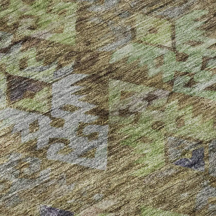 Brown Green And Gray Ikat Washable Area Rug With UV Protection Photo 9