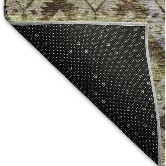 Brown Green And Gray Ikat Washable Area Rug With UV Protection Photo 6