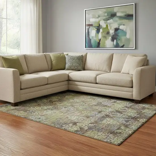 Brown Green And Gray Ikat Washable Area Rug With UV Protection Photo 2