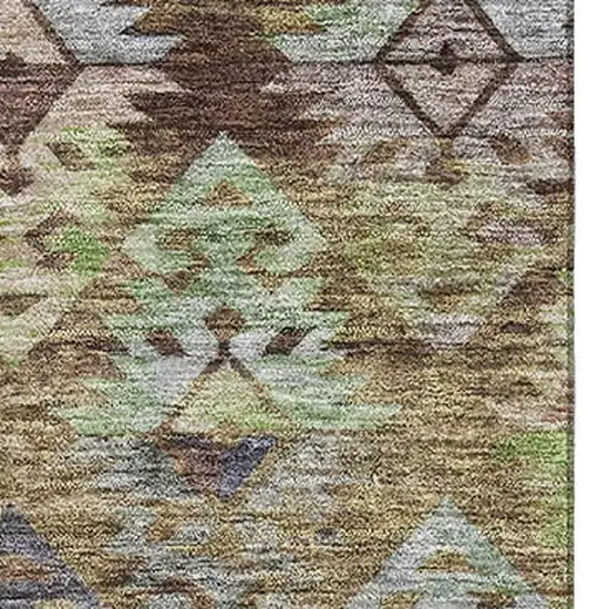 Brown Green And Gray Ikat Washable Area Rug With UV Protection Photo 2