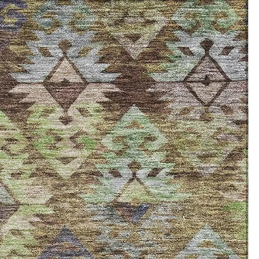 Brown Green And Gray Ikat Washable Area Rug With UV Protection Photo 2