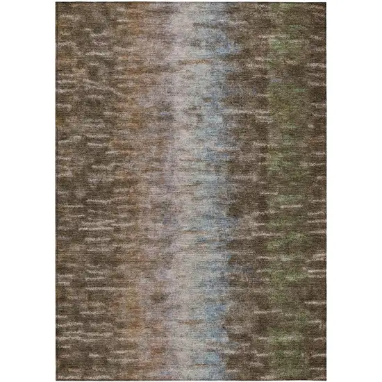 Brown Green And Ivory Abstract Washable Indoor Outdoor Area Rug Photo 2
