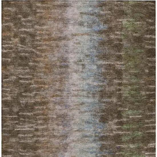 Brown Green And Ivory Abstract Washable Indoor Outdoor Area Rug Photo 4