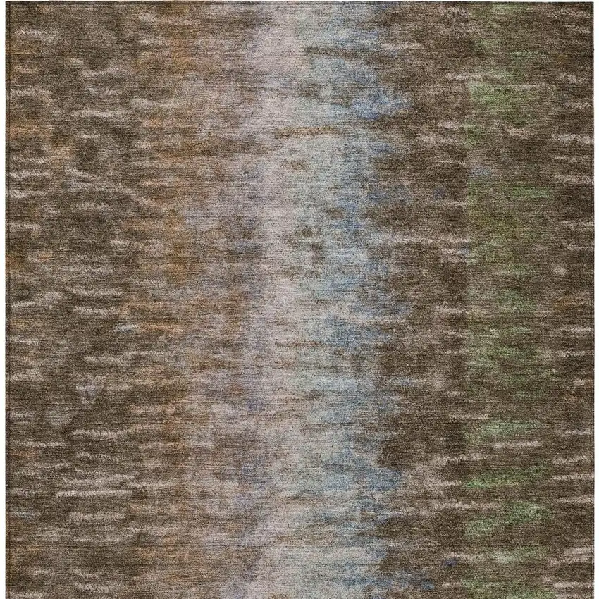 Brown Green And Ivory Abstract Washable Indoor Outdoor Area Rug Photo 4