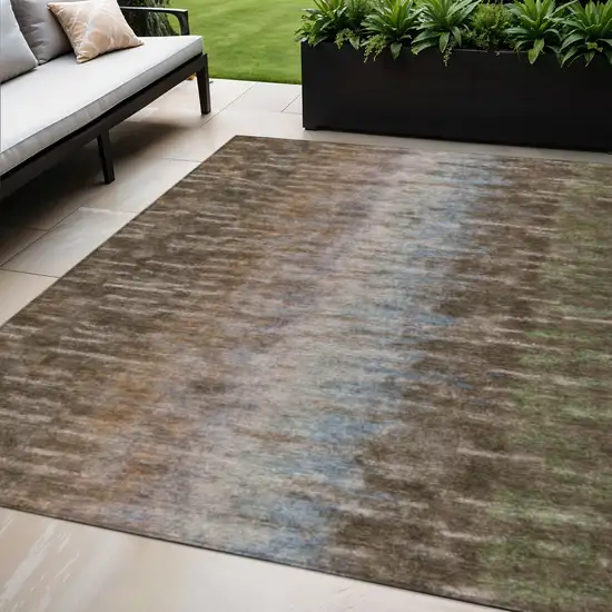 Brown Green And Ivory Abstract Washable Indoor Outdoor Area Rug Photo 1