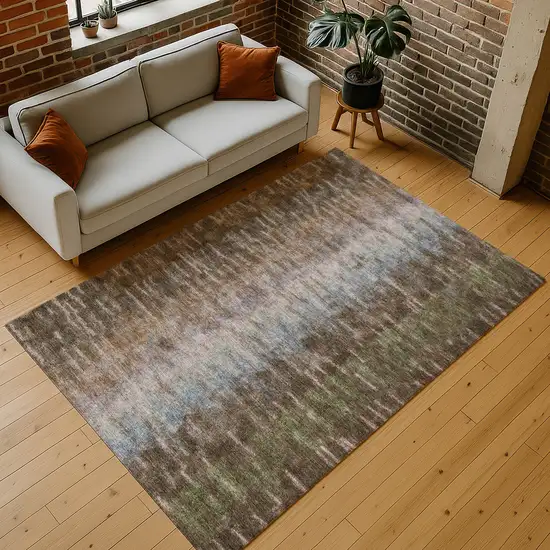 Brown Green And Ivory Abstract Washable Indoor Outdoor Area Rug Photo 9
