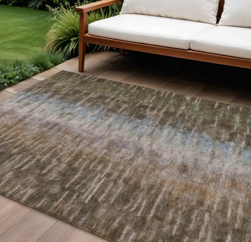 Brown Green And Ivory Abstract Washable Indoor Outdoor Area Rug Photo 1