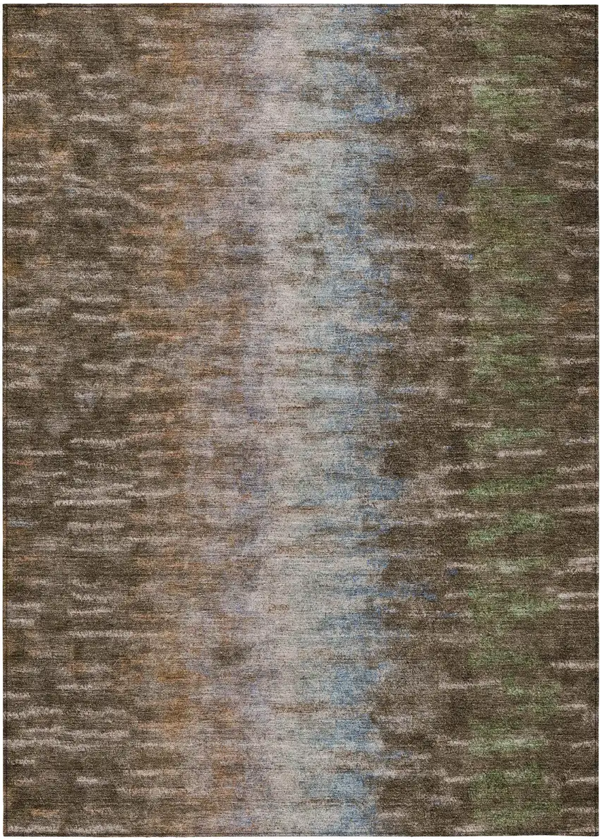 Brown Green And Ivory Abstract Washable Indoor Outdoor Area Rug Photo 2