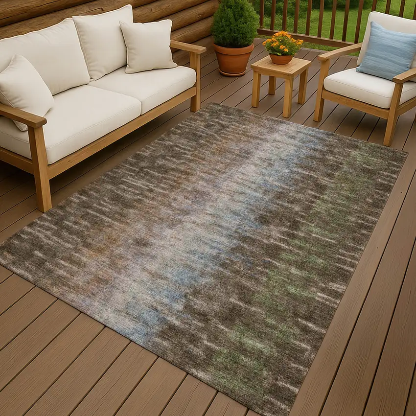 Brown Green And Ivory Abstract Washable Indoor Outdoor Area Rug Photo 9