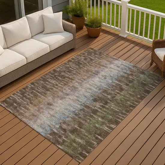 Brown Green And Ivory Abstract Washable Indoor Outdoor Area Rug Photo 7